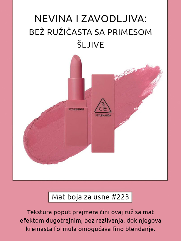 3CE Matte ruž za usne br. 223 mauve