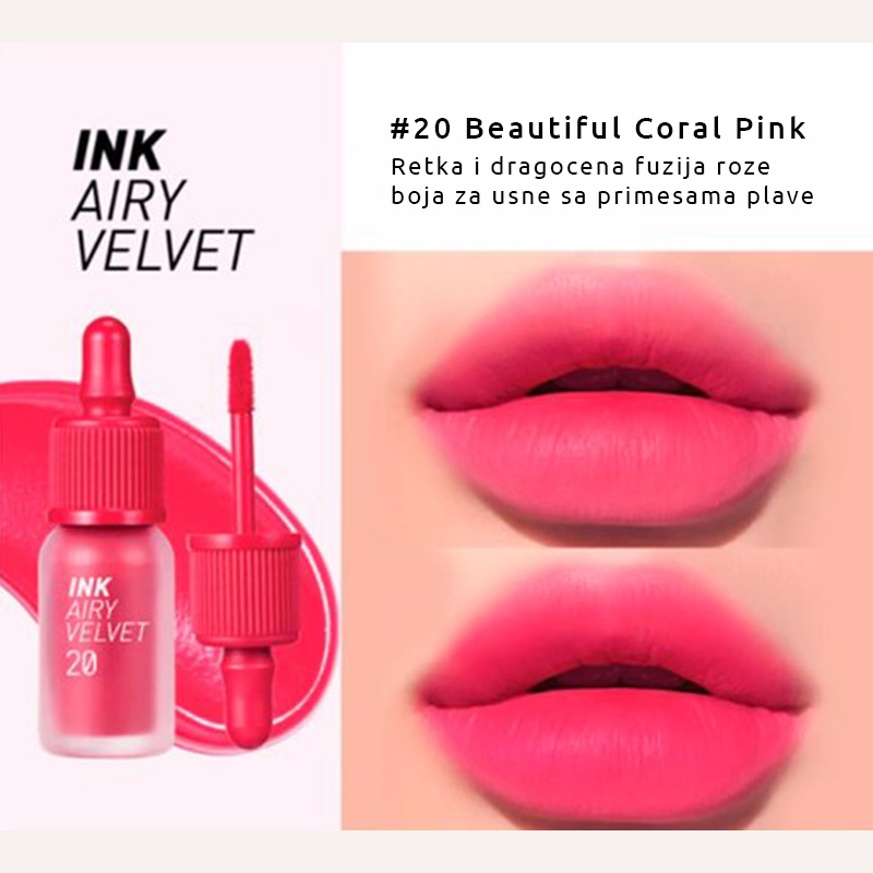 Peripera Ink Airy Velvet tečni ruž za usne br.020 Beautiful Coral Pink 4g